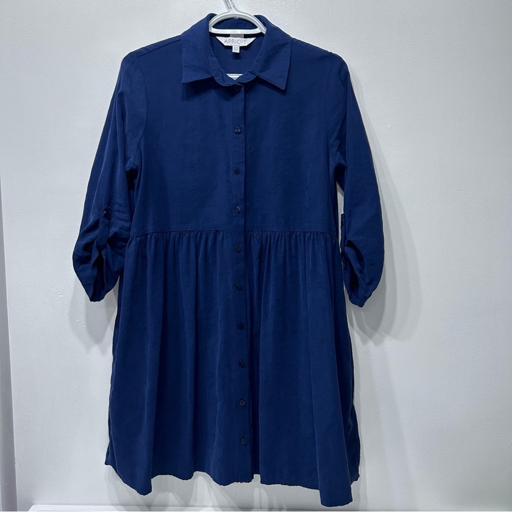 Apricot Women’s Blue Button Front Tiered Long Sleeve Dress‎ Size 6